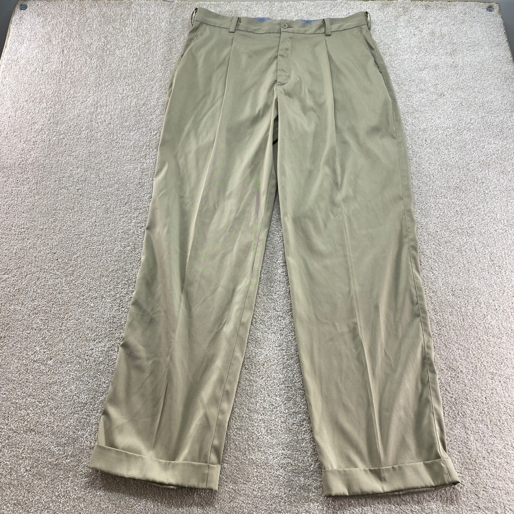Nike Golf Pants Mens 34x32 Khaki Tan Dri-FIT‎ Pleated Cuffed Tour Performance